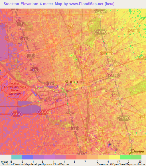 Stockton,US Elevation Map