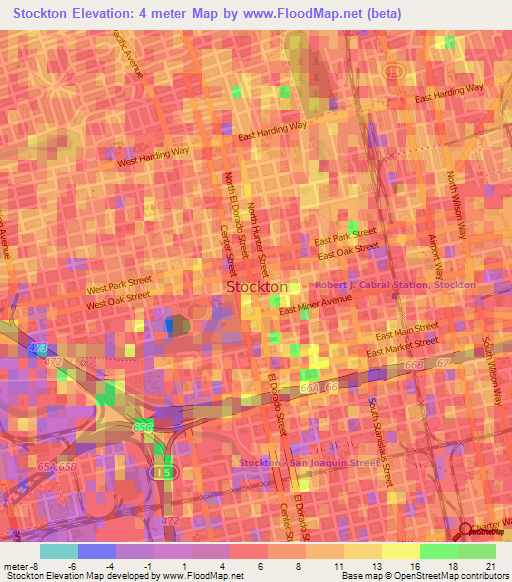 Stockton,US Elevation Map