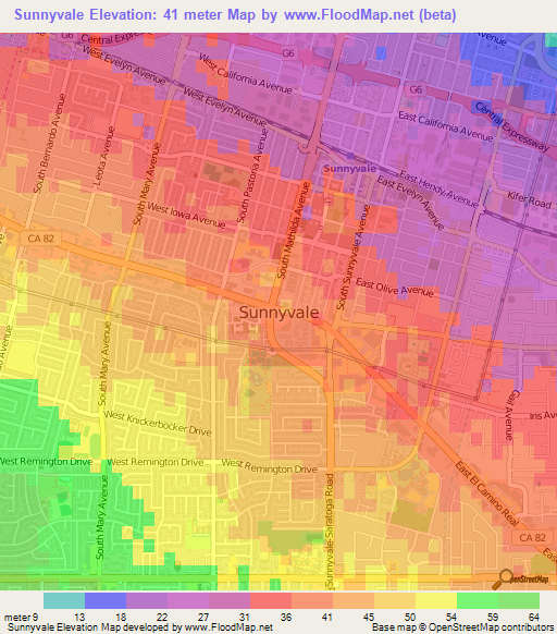 Sunnyvale,US Elevation Map