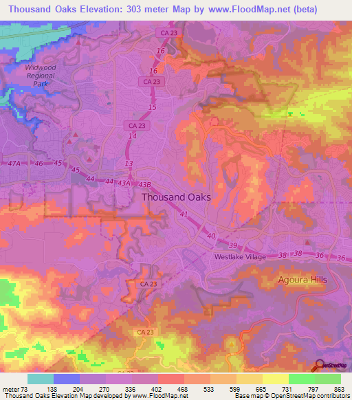 Thousand Oaks,US Elevation Map