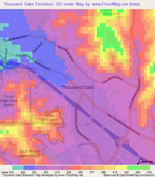 Thousand Oaks,US Elevation Map