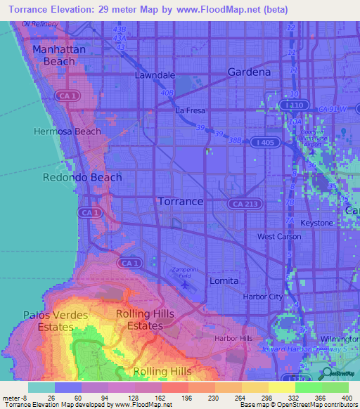 Torrance,US Elevation Map