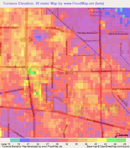 Torrance,US Elevation Map