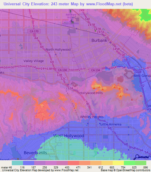 Universal City,US Elevation Map