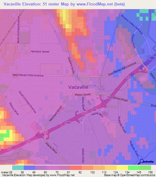 Vacaville,US Elevation Map