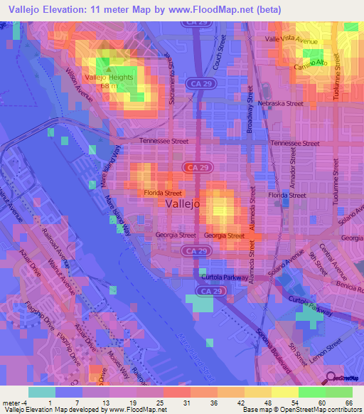 Vallejo,US Elevation Map