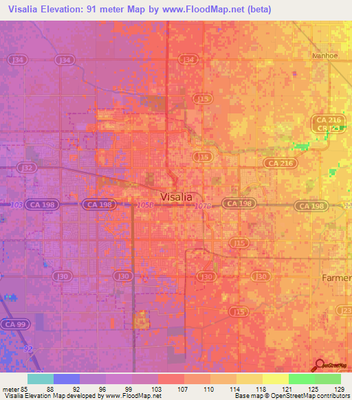 Visalia,US Elevation Map