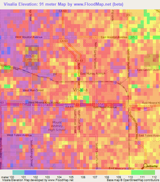 Visalia,US Elevation Map