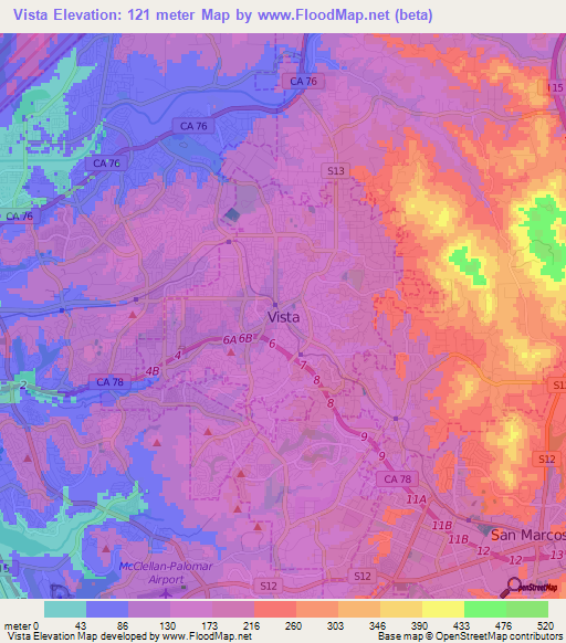 Vista,US Elevation Map