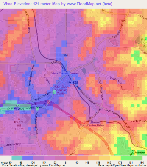 Vista,US Elevation Map