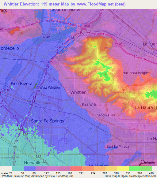 Whittier,US Elevation Map