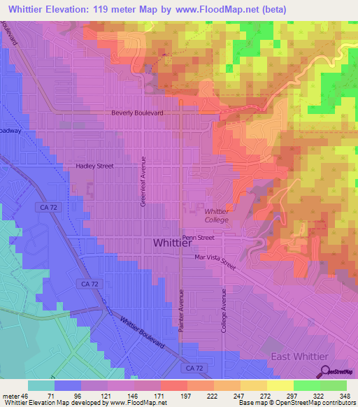 Whittier,US Elevation Map