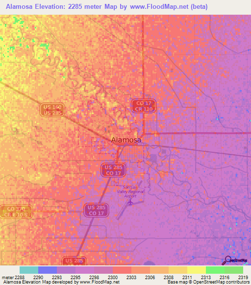 Alamosa,US Elevation Map