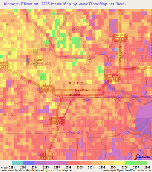 Alamosa,US Elevation Map