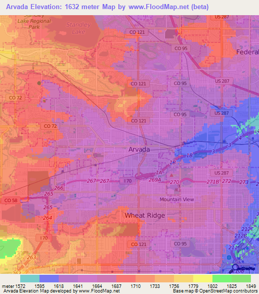 Arvada,US Elevation Map