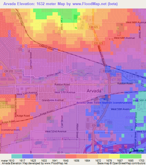 Arvada,US Elevation Map