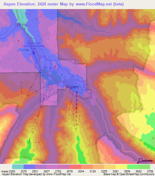 Aspen,US Elevation Map