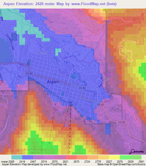 Aspen,US Elevation Map