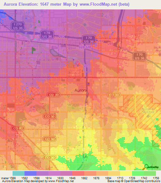 Aurora,US Elevation Map