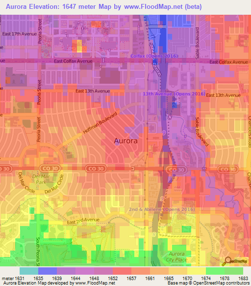 Aurora,US Elevation Map