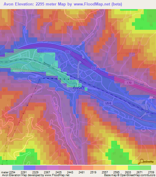 Avon,US Elevation Map