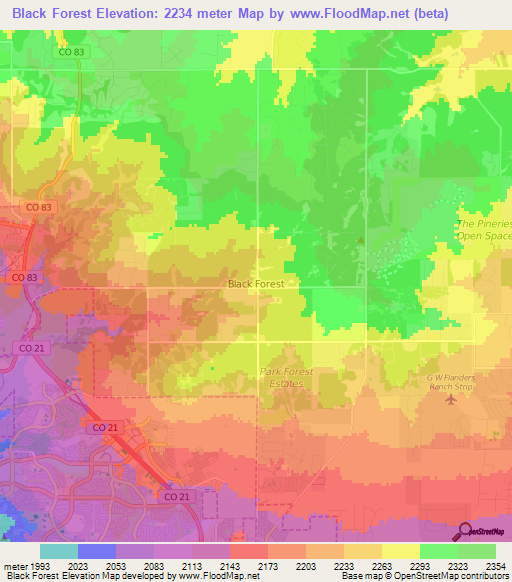 Black Forest,US Elevation Map