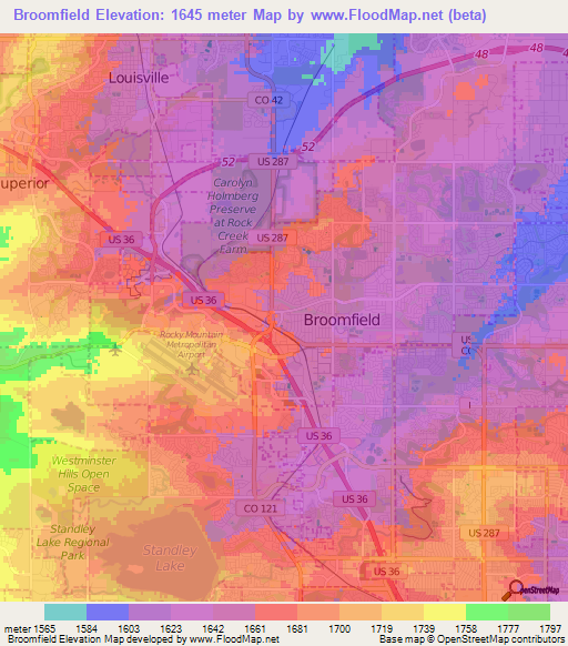 Broomfield,US Elevation Map