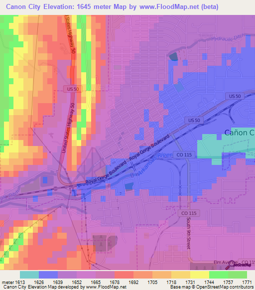 Canon City,US Elevation Map