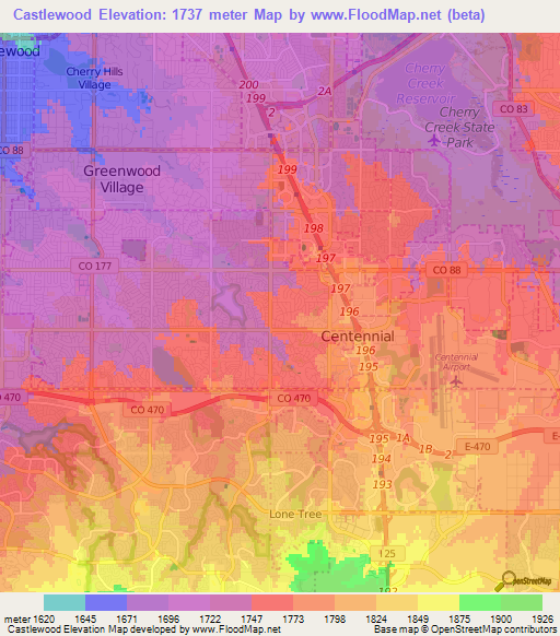 Castlewood,US Elevation Map