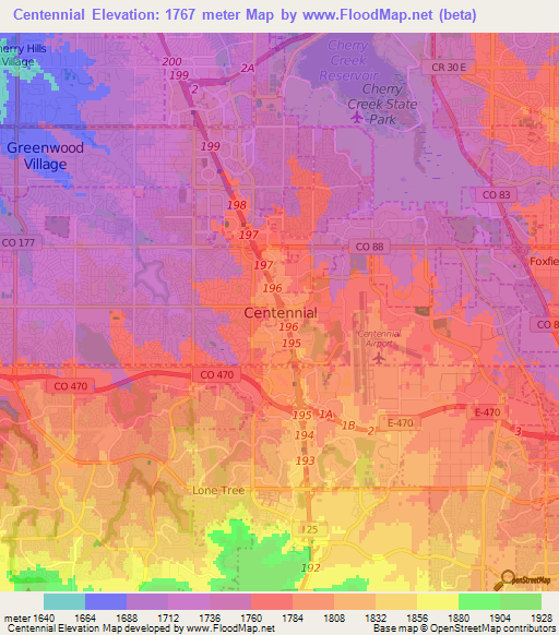 Centennial,US Elevation Map