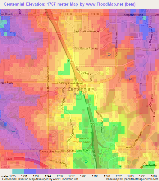 Centennial,US Elevation Map