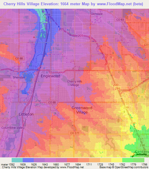 Cherry Hills Village,US Elevation Map