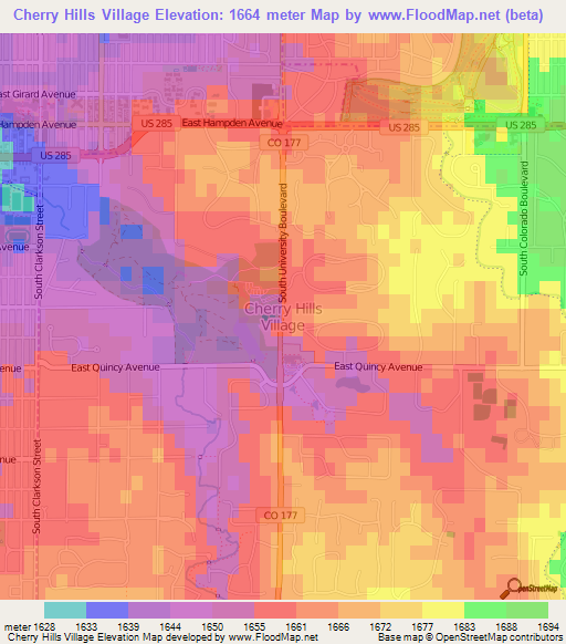 Cherry Hills Village,US Elevation Map