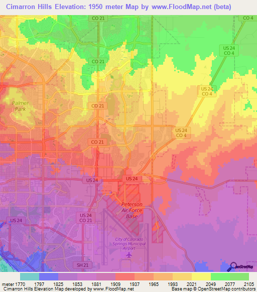 Cimarron Hills,US Elevation Map