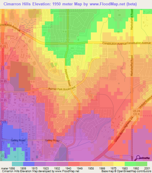 Cimarron Hills,US Elevation Map