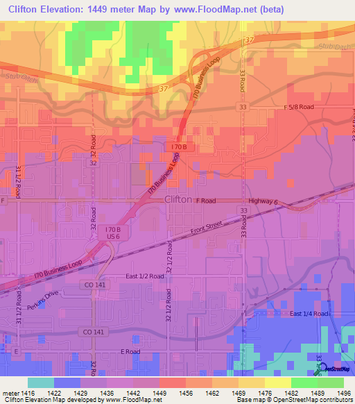 Clifton,US Elevation Map