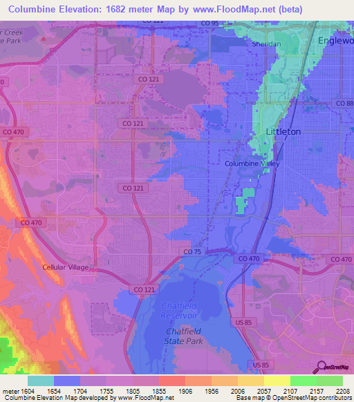 Columbine,US Elevation Map