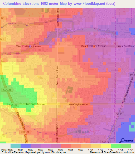 Columbine,US Elevation Map