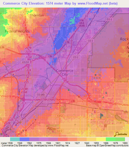 Commerce City,US Elevation Map