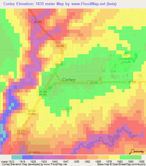 Cortez,US Elevation Map