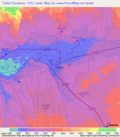 Delta,US Elevation Map