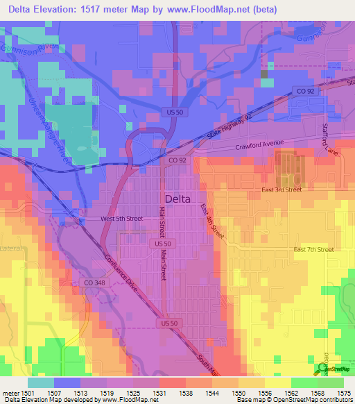 Delta,US Elevation Map