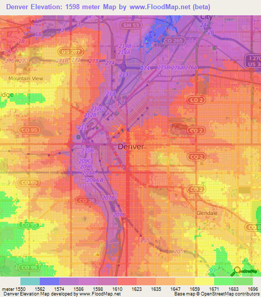 Denver,US Elevation Map