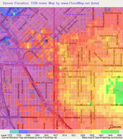 Denver,US Elevation Map