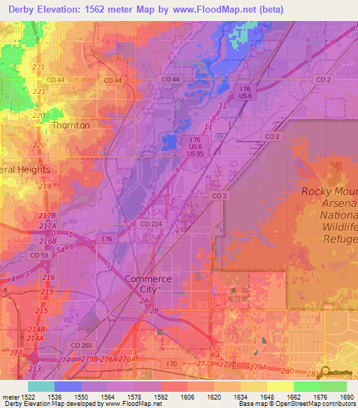 Derby,US Elevation Map