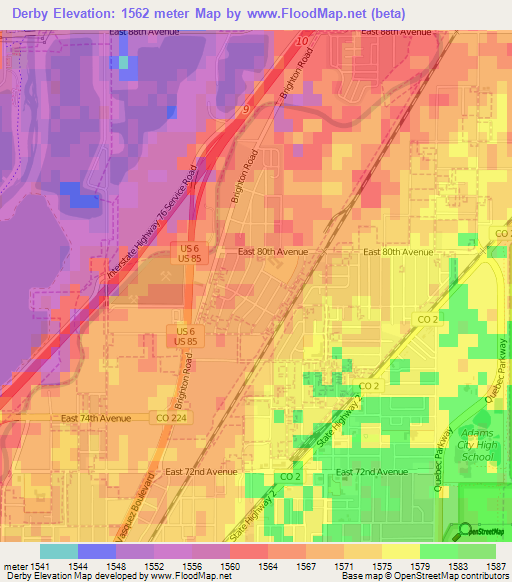 Derby,US Elevation Map