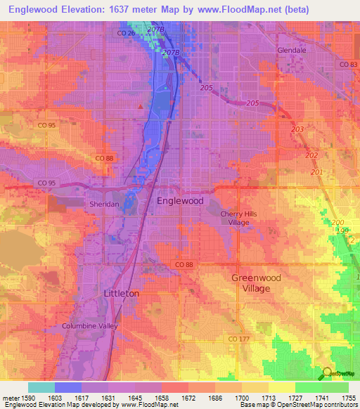 Englewood,US Elevation Map