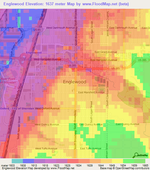 Englewood,US Elevation Map