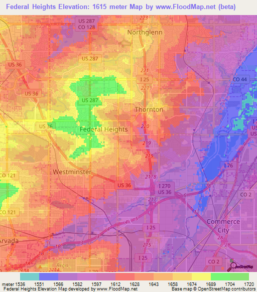 Federal Heights,US Elevation Map