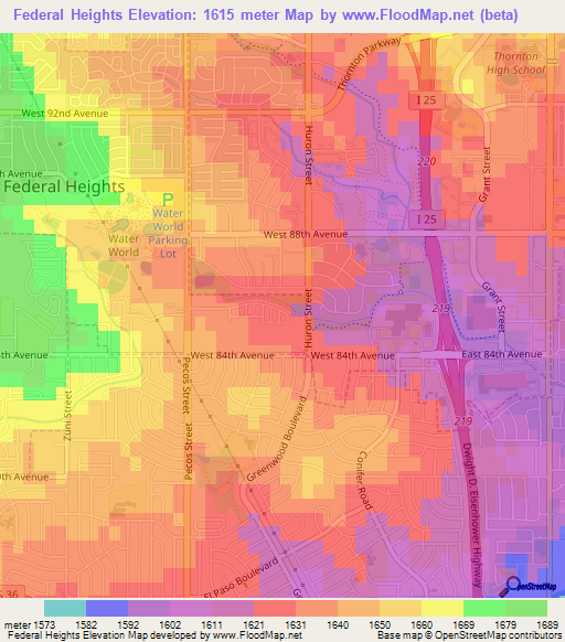 Federal Heights,US Elevation Map